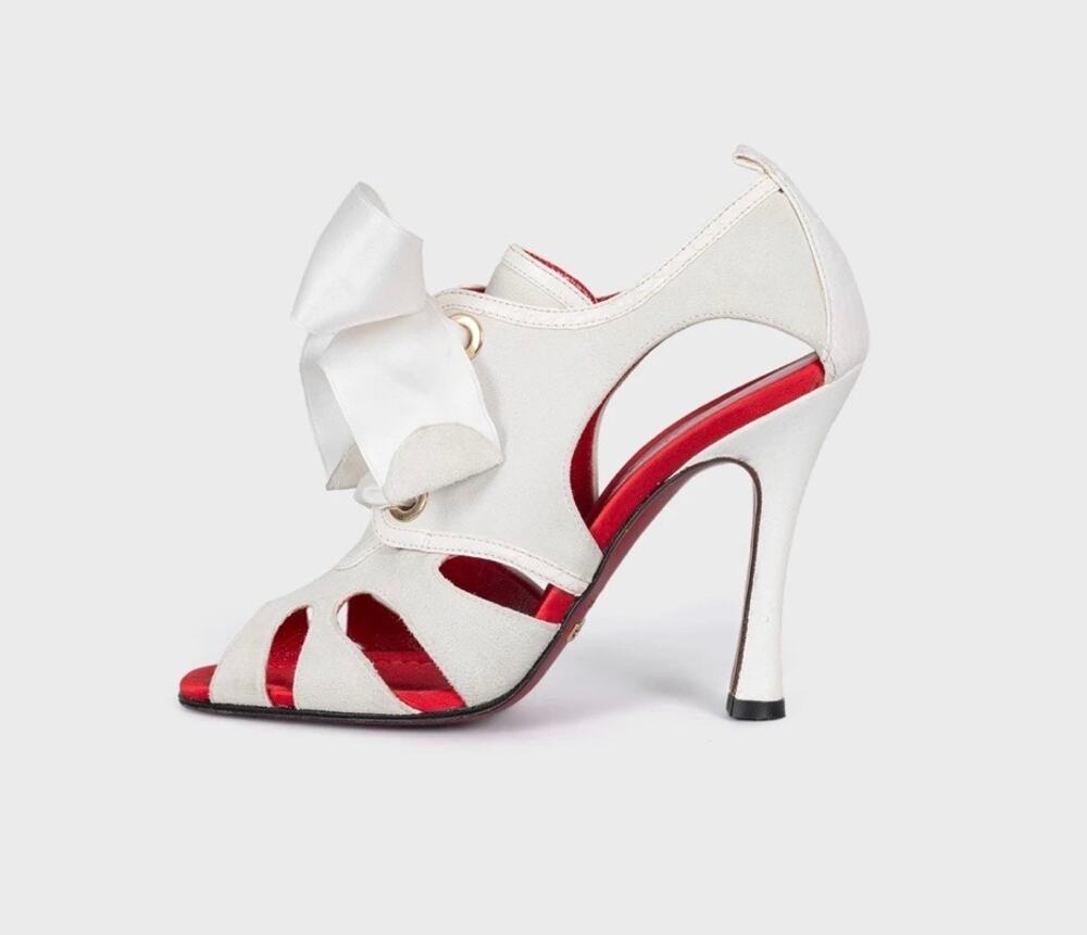 Dolce & Gabbana White Suede Lace-Up Stiletto Heels Sz.37.5